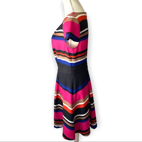 ELLE Multicolored Horizontal Striped Fit and Flare Dress Size S - Picture 3 of 12